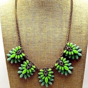 J. Crew Gold Necklace with Green and Blue Petals